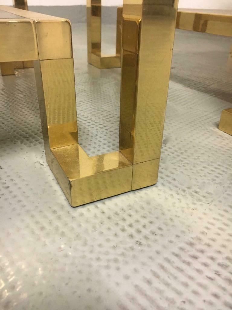 Pair Of Brass & Glass Side Tables By Guy Lefèvre For Maison Jansen, France 1970s photo for sale