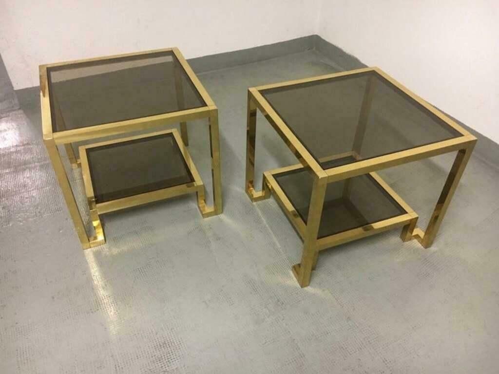 Pair Of Brass & Glass Side Tables By Guy Lefèvre For Maison Jansen, France 1970s photo buy