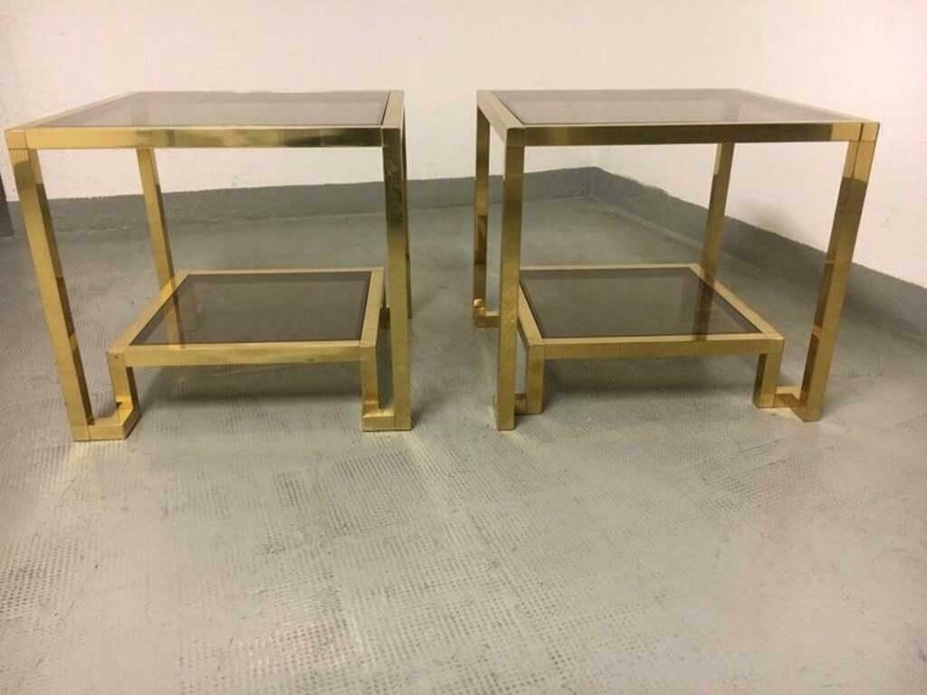 photo furniture Pair Of Brass & Glass Side Tables By Guy Lefèvre For Maison Jansen, France 1970s