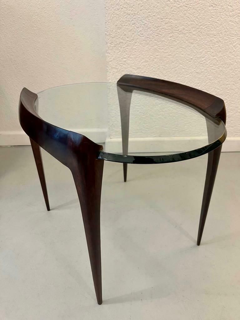 Carved Mahogany Legs & Glass Top Side Table By Max Ingrand, Fontana Arte Ca.1952 photo furniture