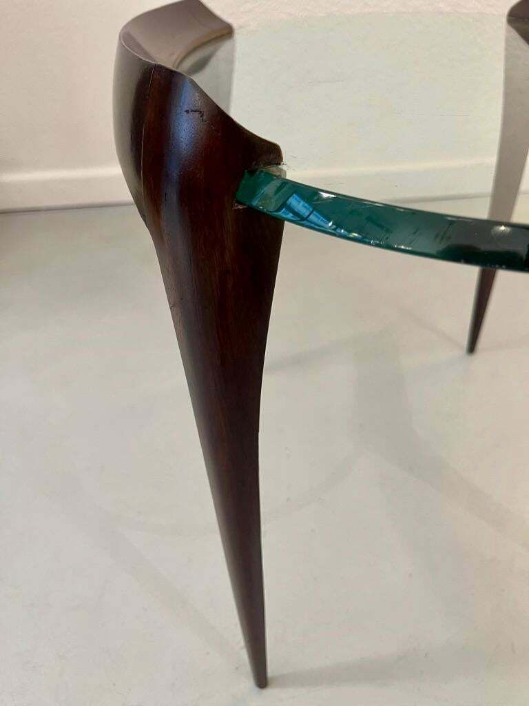 Carved Mahogany Legs & Glass Top Side Table By Max Ingrand, Fontana Arte Ca.1952 photo Furniture
