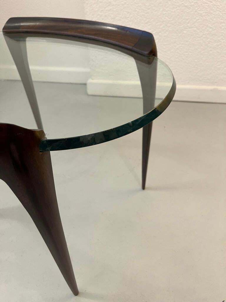 Carved Mahogany Legs & Glass Top Side Table By Max Ingrand, Fontana Arte Ca.1952 photo vinterior