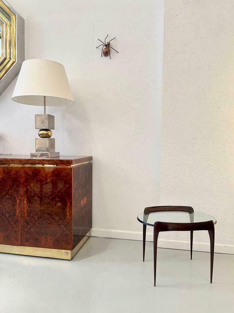 Carved Mahogany Legs & Glass Top Side Table By Max Ingrand, Fontana Arte Ca.1952 photo buy
