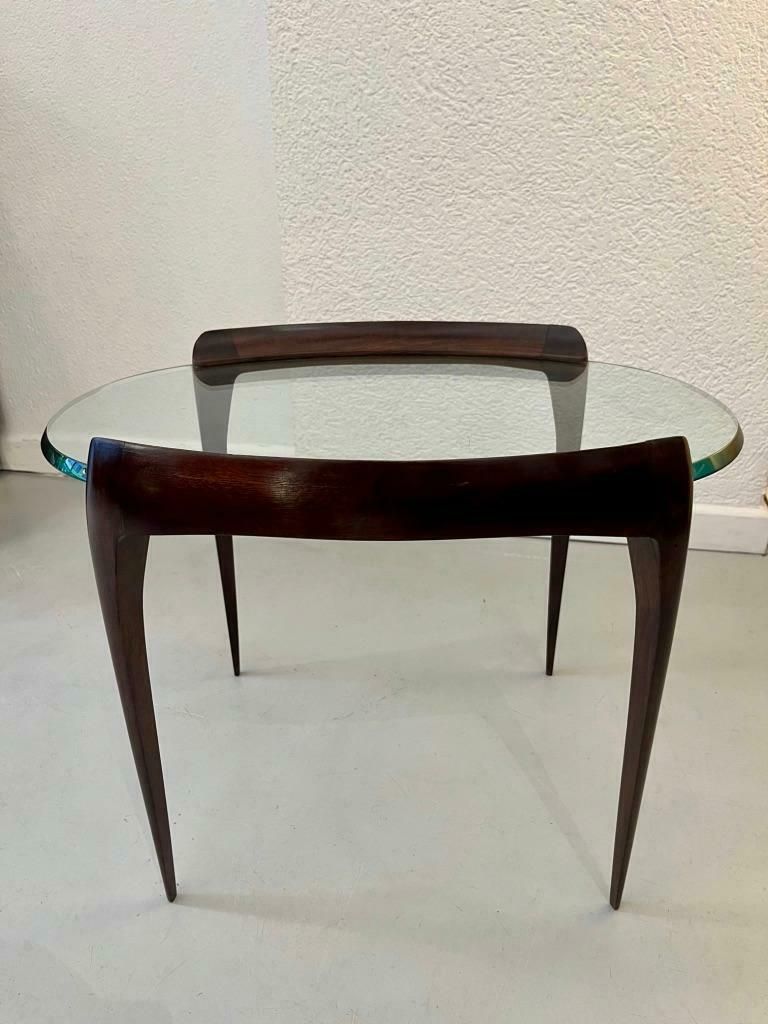 Carved Mahogany Legs & Glass Top Side Table By Max Ingrand, Fontana Arte Ca.1952 photo vintage