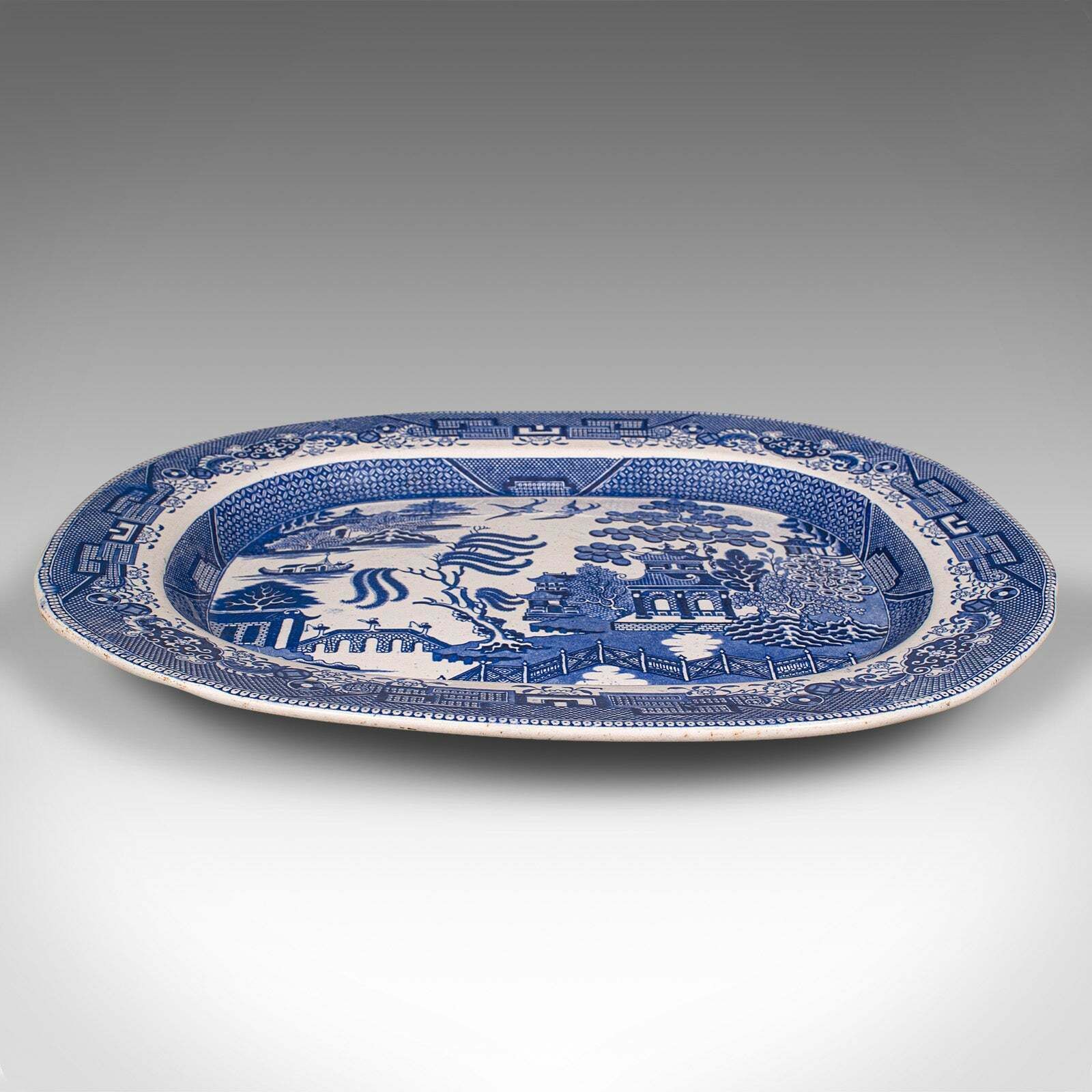Antique Willow Pattern Serving Plate, English, Ceramic, Meat Dish, Victorian photo furniture