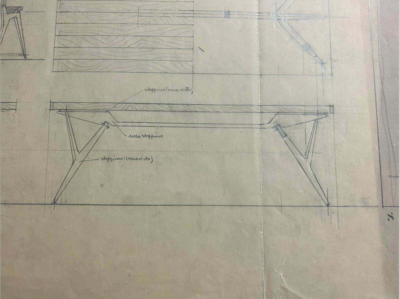 photo vinterior Carlo Mollino Rare Italian Dining Table, Early Patina