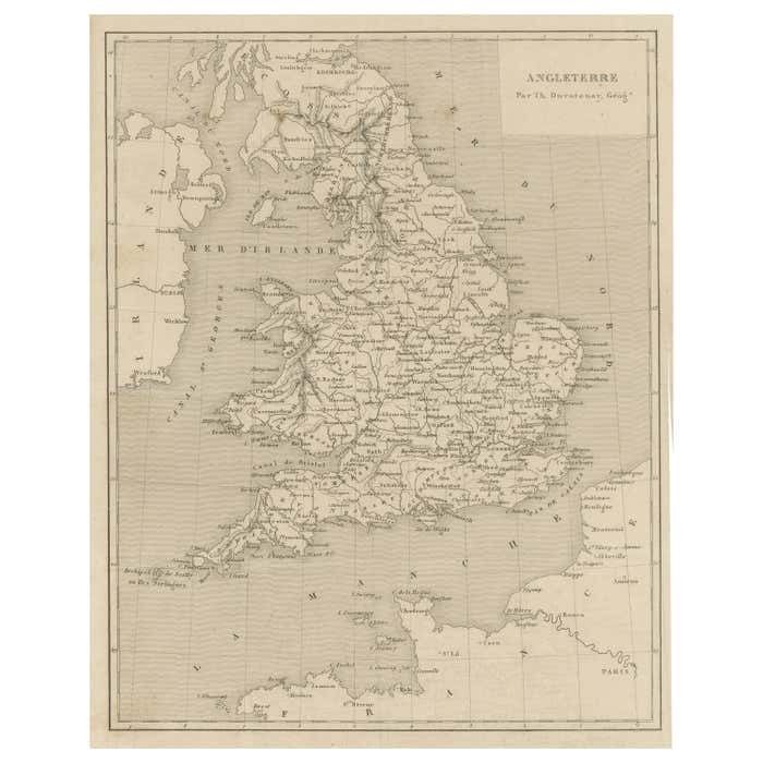 Steel Engraved Antique Map Of England