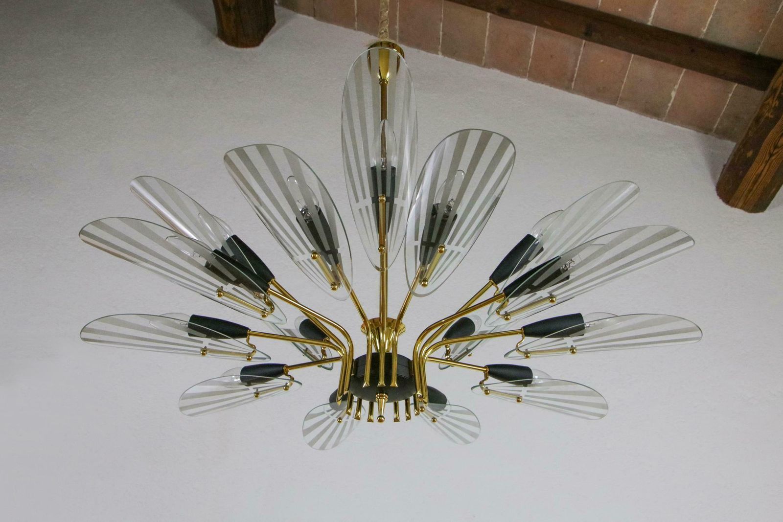 Italian Mid Century Fifteen Ligths Chandelier Fontana Arte Style, 1950 photo for sale