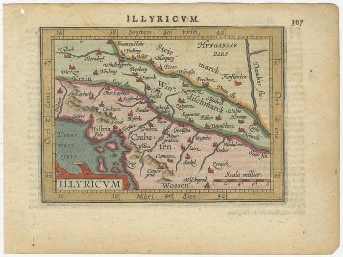 Antique Miniature Map Of The Roman Province Of Illyricum 'Dalmatia' photo furniture