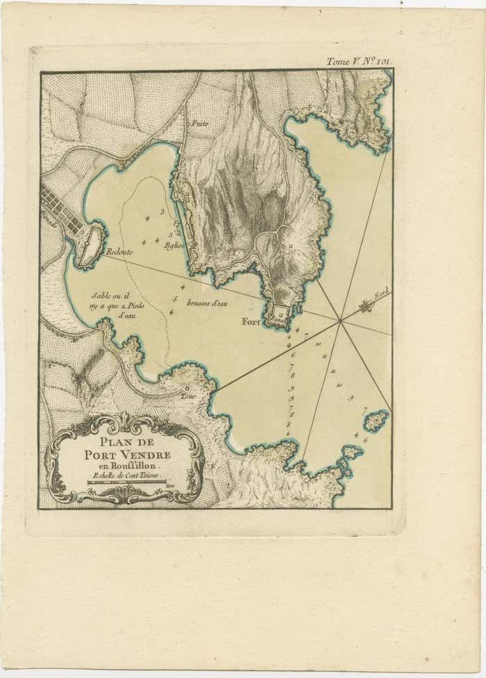 Antique Plan Of Port Vendres, Roussillon, France photo furniture