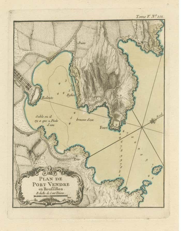 Antique Plan Of Port Vendres, Roussillon, France photo for sale