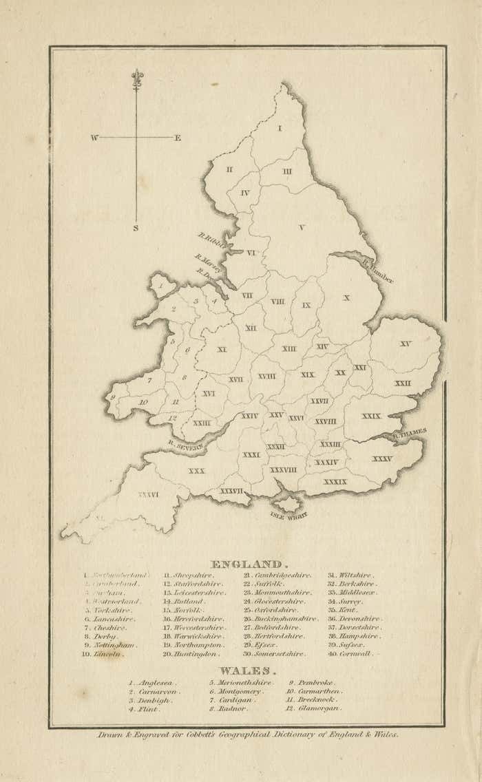 Antique Map Of England And Wales With Roman Numerals photo for sale