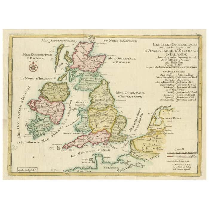 Original Antique Map Of England, Ireland, Scotland And Wales