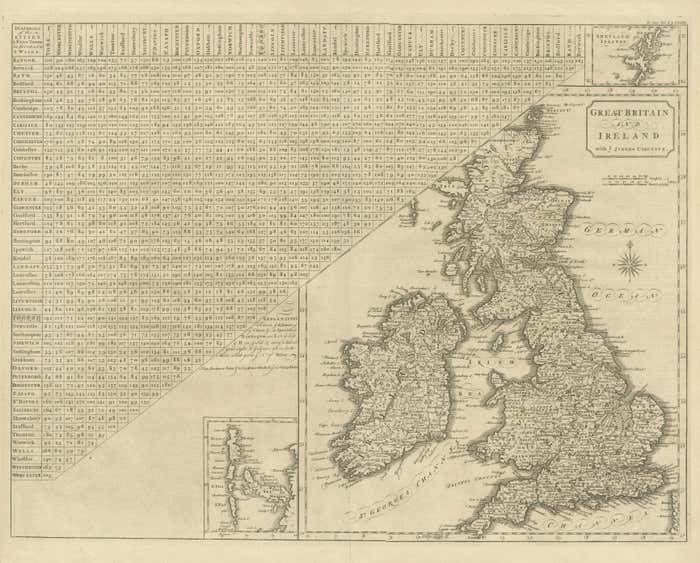 Antique Map Of The British Isles, Insets Of The Shetland Islands And Hebrides photo for sale