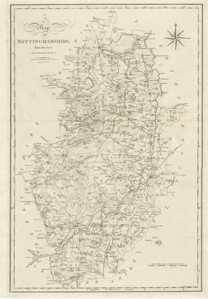 Large Antique County Map Of Nottinghamshire, England photo buy