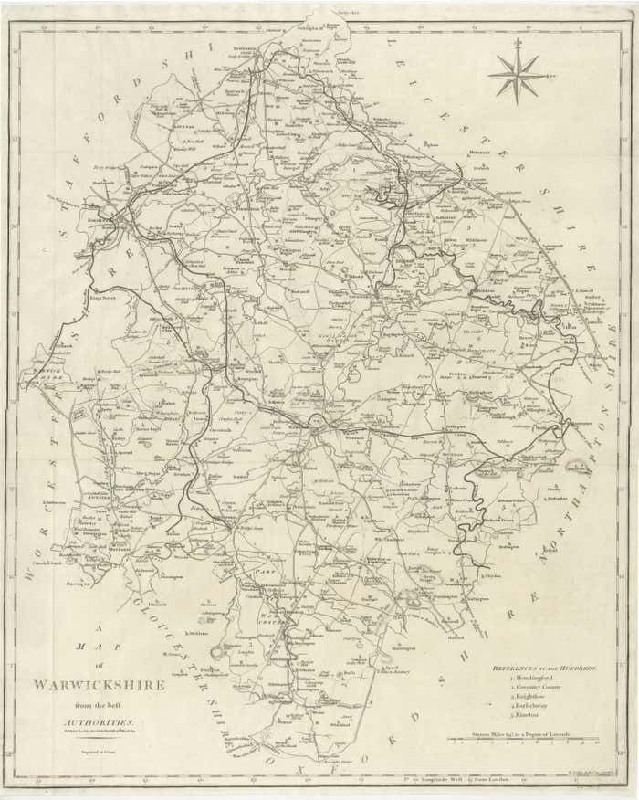 Large Antique County Map Of Warwickshire, England photo furniture
