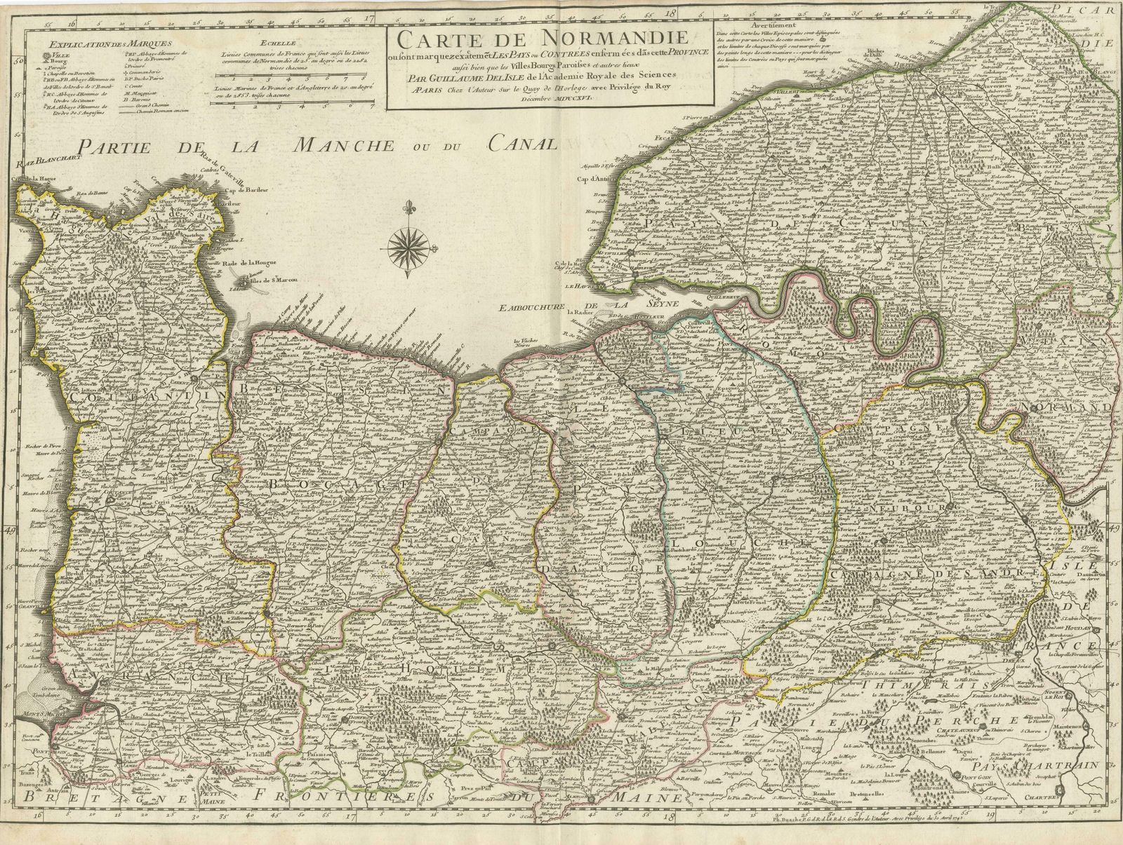 Original Antique Map Of Normandy, France photo for sale