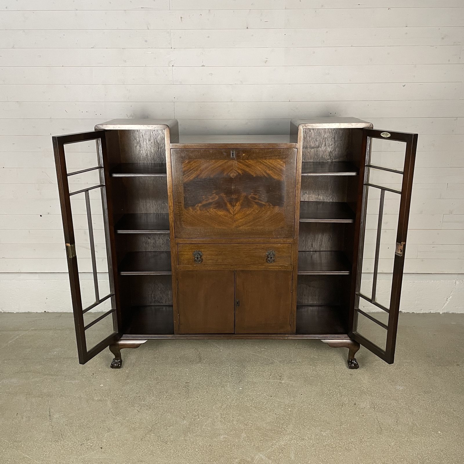 Antique Art Deco Mahogany Bureau With Glazed Cabinets photo vinterior