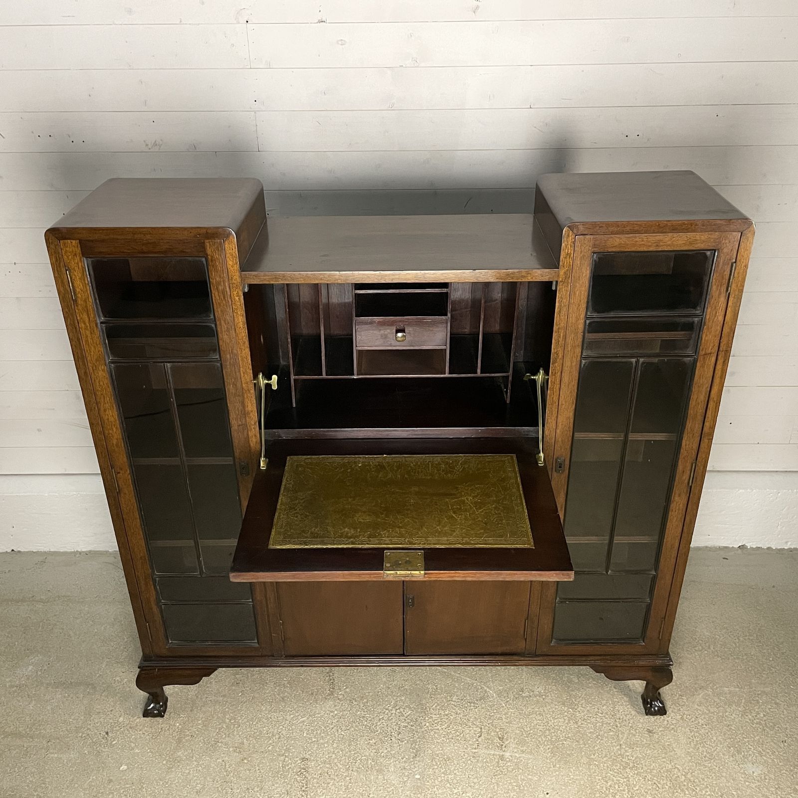 Antique Art Deco Mahogany Bureau With Glazed Cabinets photo buy