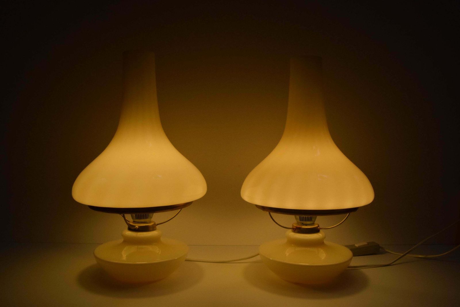 Pair Of Mid Century Table Lamps, Osvětlovací Sklo Závod Janštejn, 1970's. photo Lighting