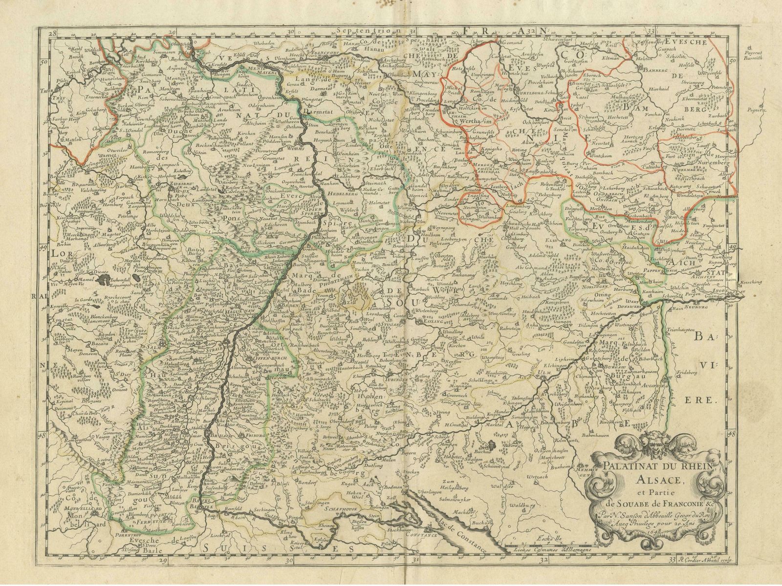 Antique Map Of The Rhineland And Alsace Region With Original Hand Coloring photo for sale