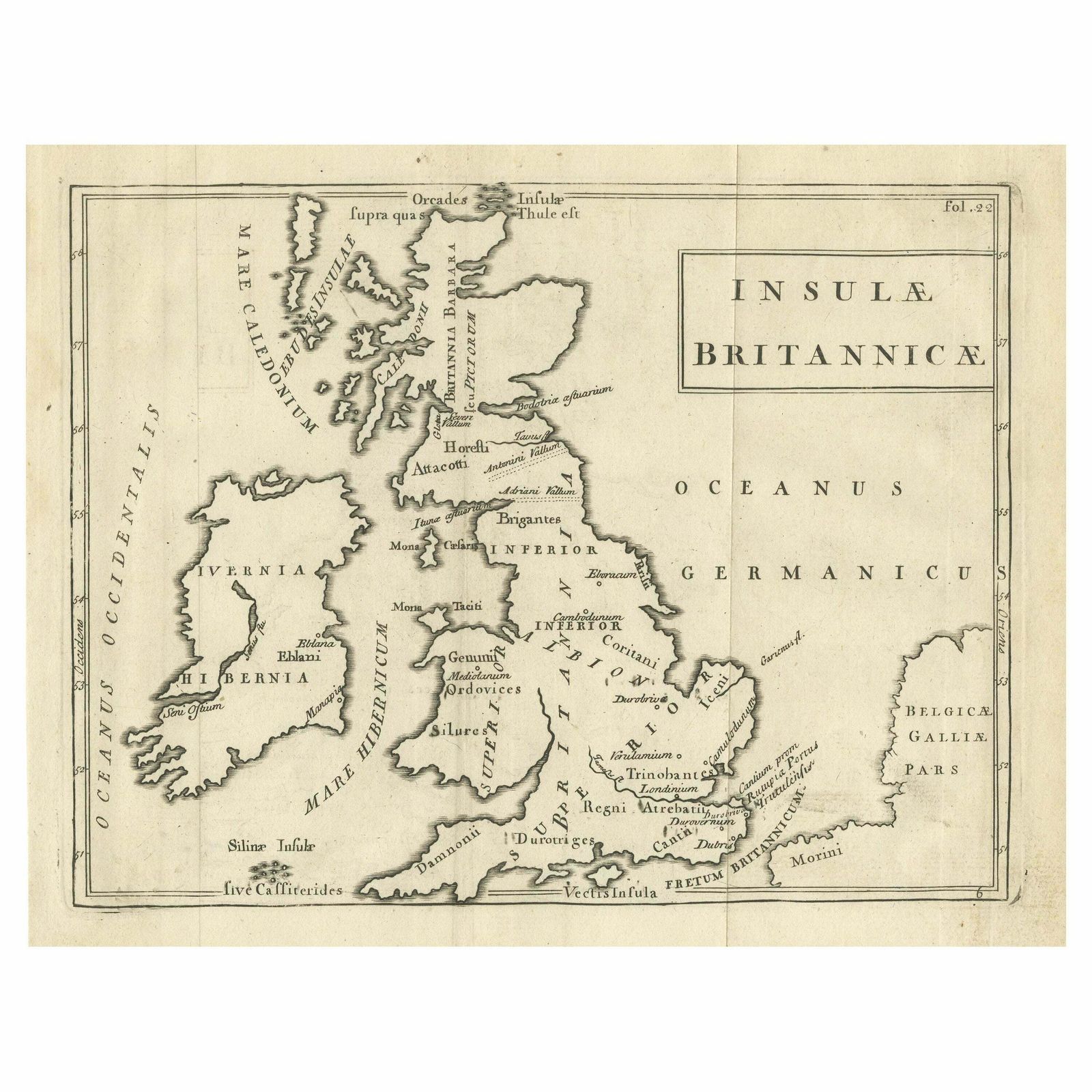 Antique Map Of The British Isles With Walls, Settlements And Other Features