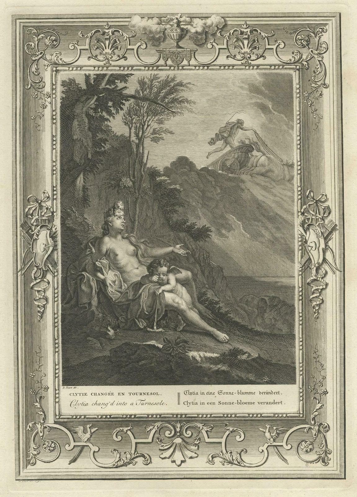 Print Of Water Nymph Clytia, Daughter Of Oceanus, Turning Into A Sunflower, 1733 photo for sale