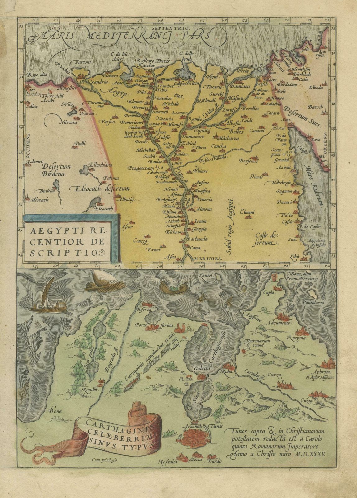 Antique Map Of The Region Around The Nile And The City Of Carthage photo for sale
