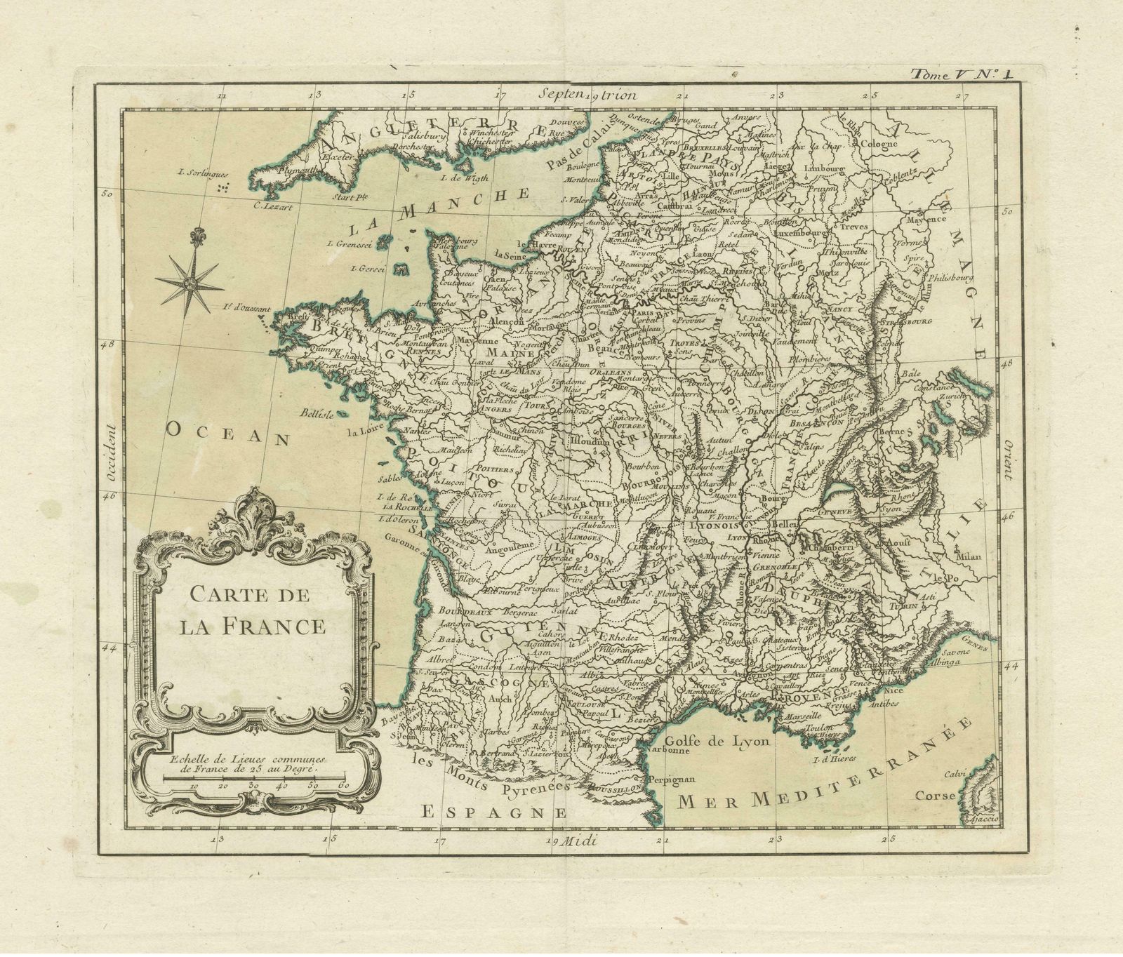 Antique Map Of France With Decorative Title Cartouche photo for sale