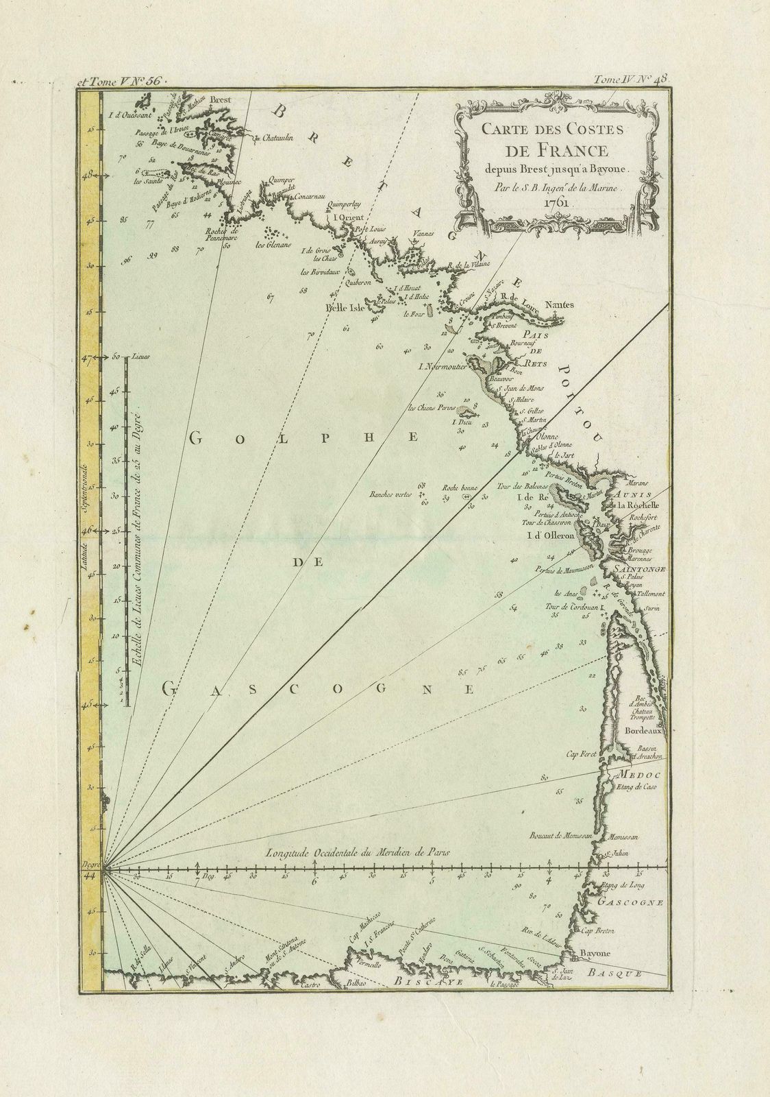 Antique Map Of The Coast Of France Between Brest And Bayonne photo for sale