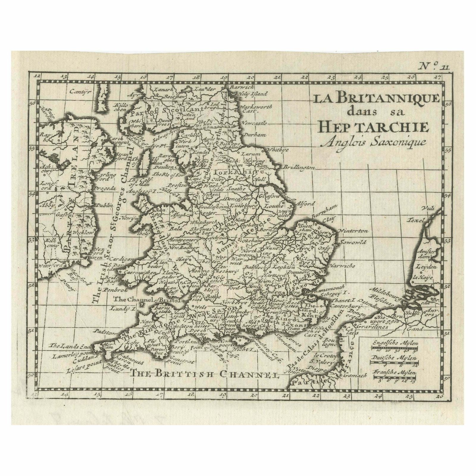 Small Antique Map Of England And Wales As It Was During The Heptarchy
