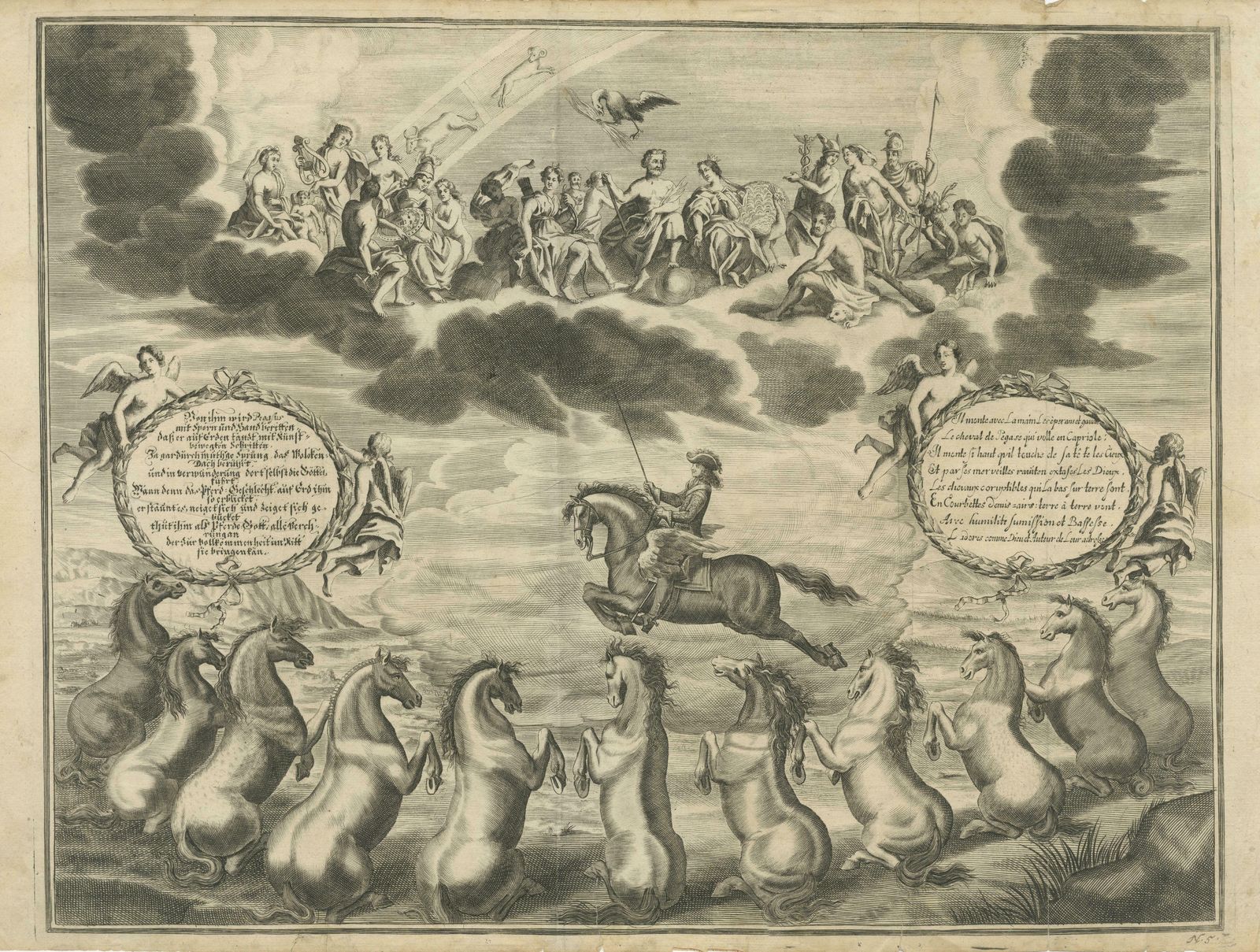 Antique Print Of The Marquess Of Newcastle Riding On Pegasus photo for sale