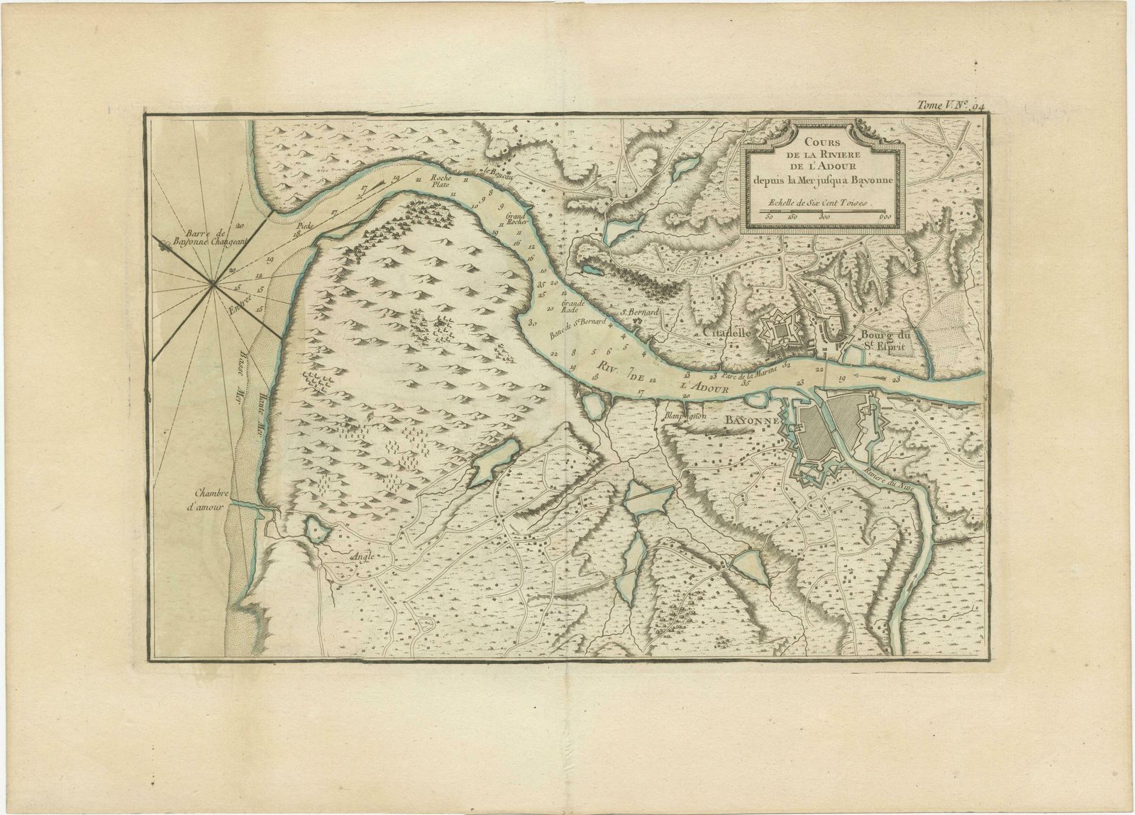 Antique Map Of The Adour River, Near Bayonne, France photo furniture