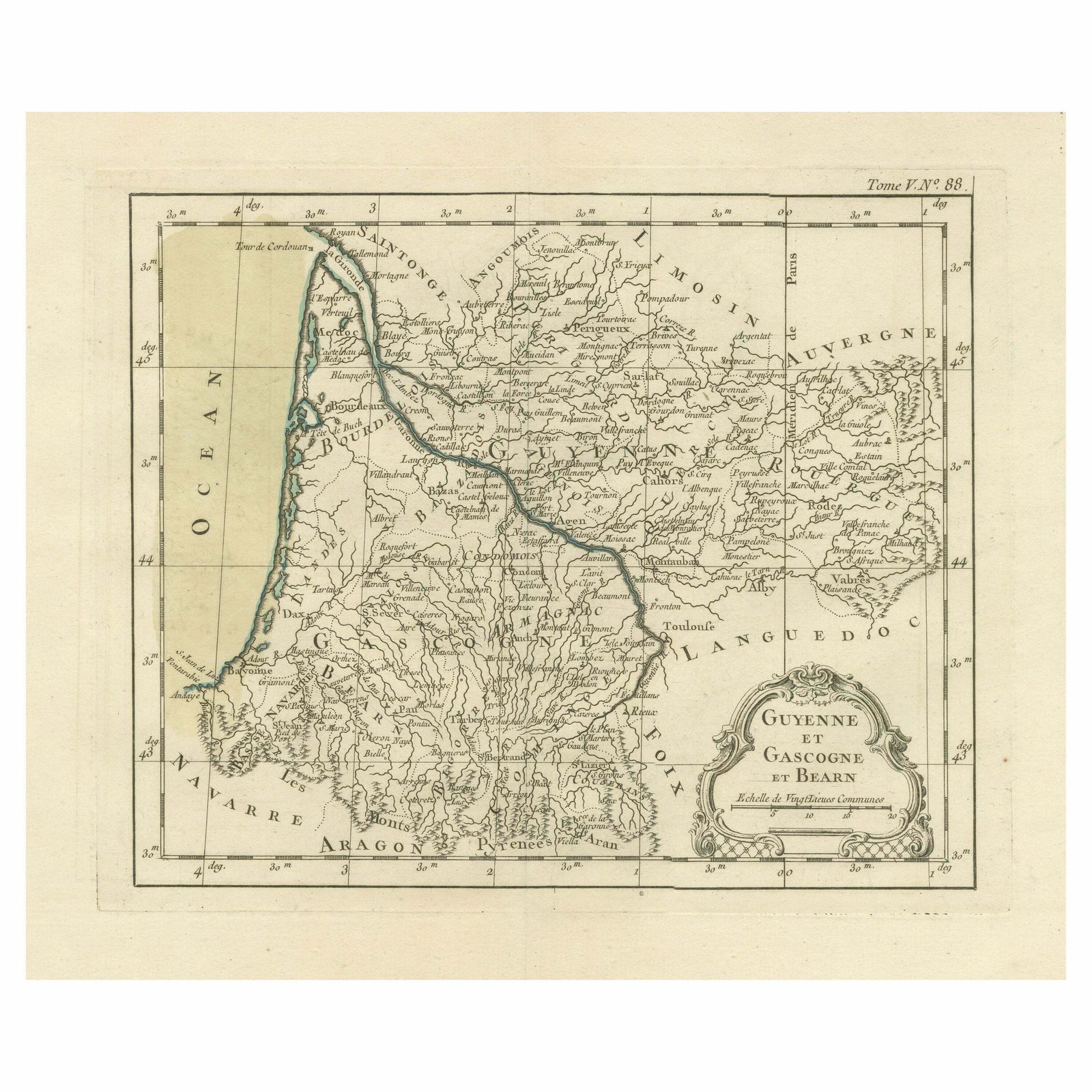 Antique Map Of Guyenne, Gascony And Béarn, France
