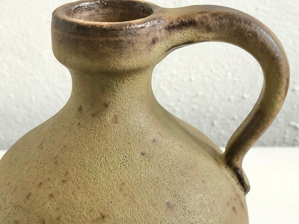 Two Danish Mid Century Ceramic Vases With Handles And Glaze In Earth Colors photo vintage