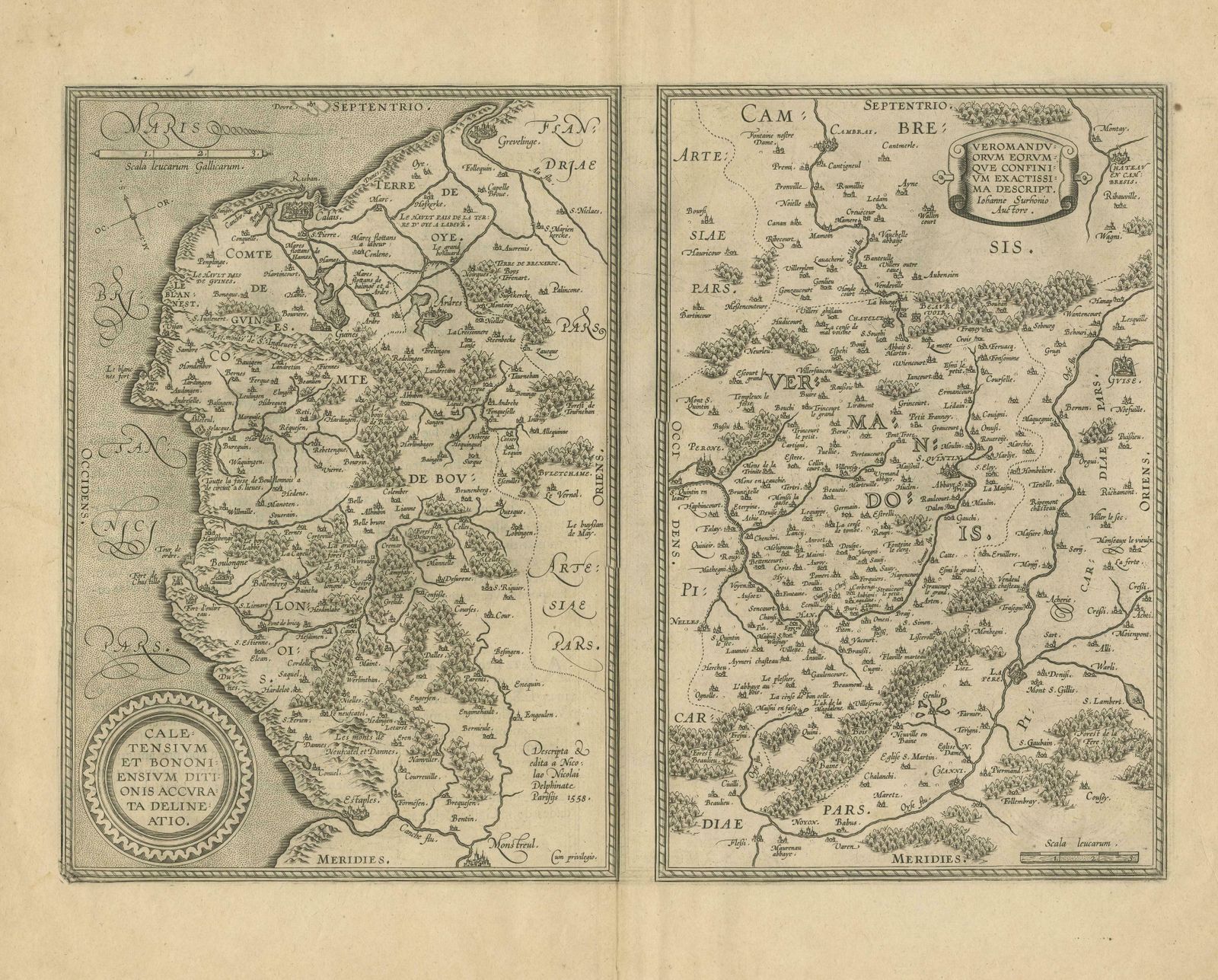 Antique Map Of The Coastline Between Calais And Estaples And Northern France photo for sale