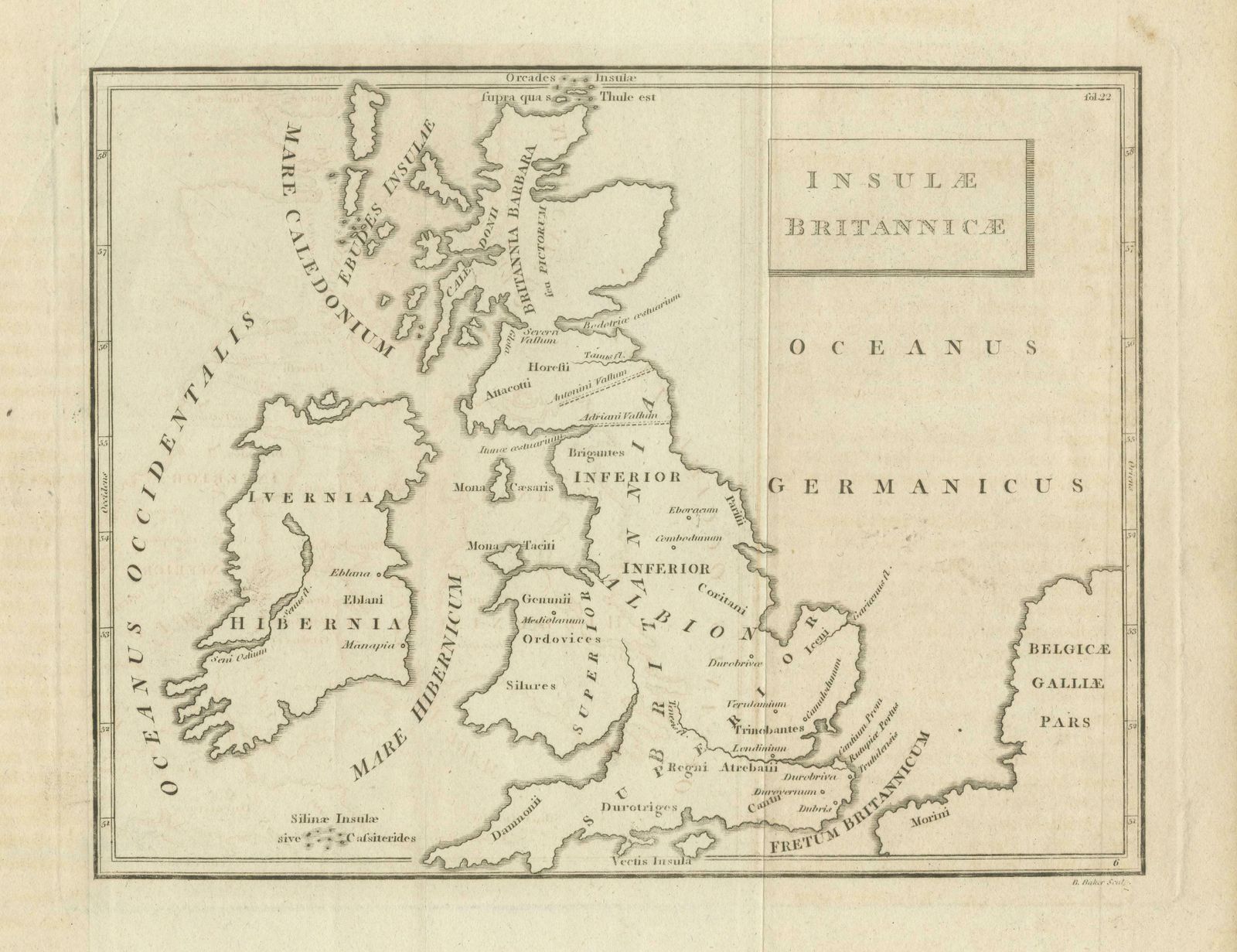 Antique Map Of The British Isles According To The Geography Of The Roman Empire photo for sale