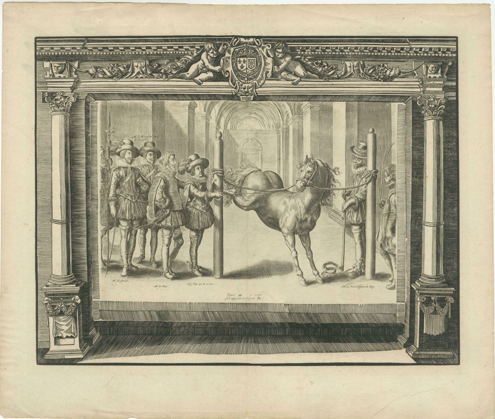 Antique Print Of The French King Louis XIII With Other Figures And A Horse photo furniture