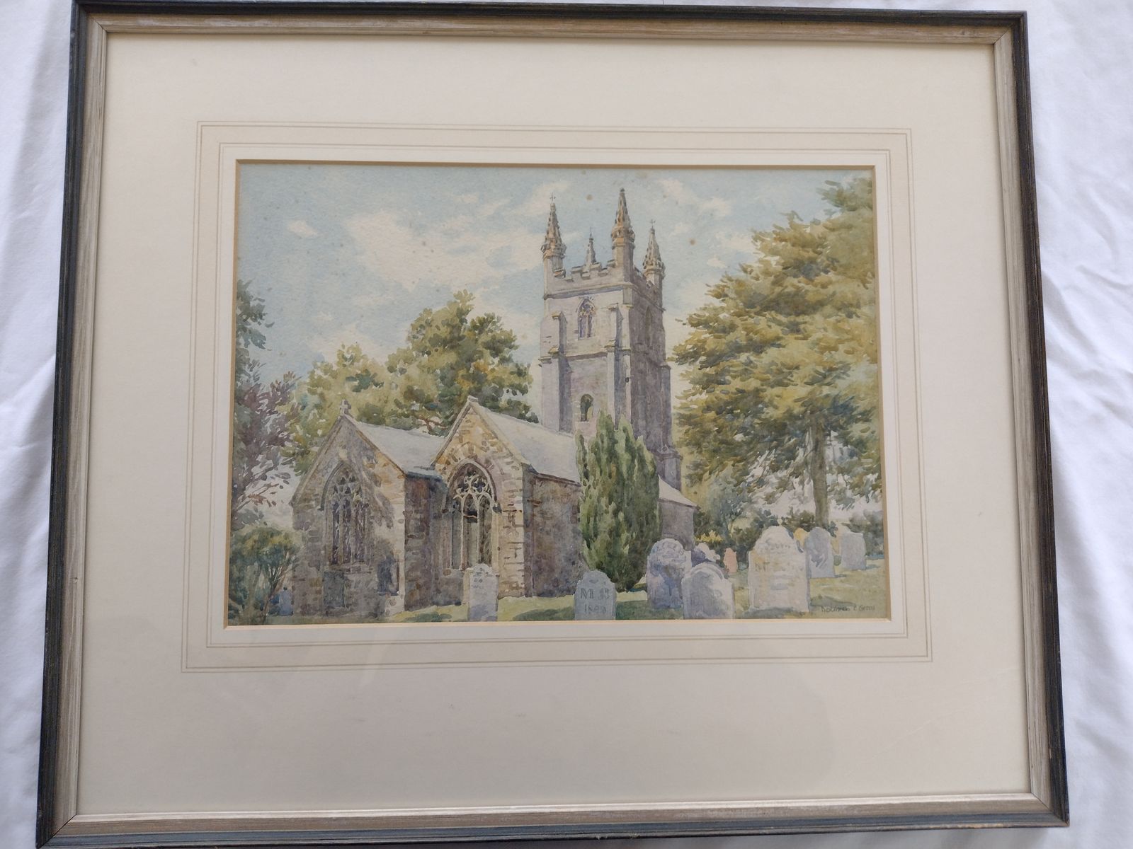 Bernard Cecil Gotch (1876 1964) “Unknown Church (Gravestones In Foreground)”