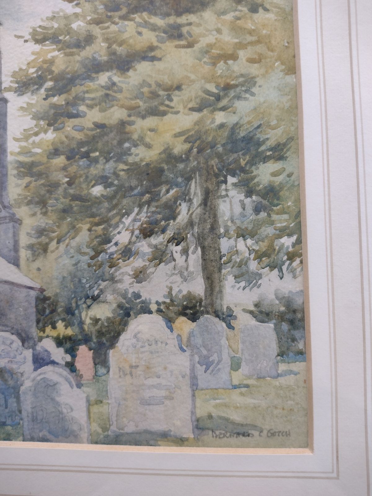 Bernard Cecil Gotch (1876 1964) “Unknown Church (Gravestones In Foreground)” photo for sale