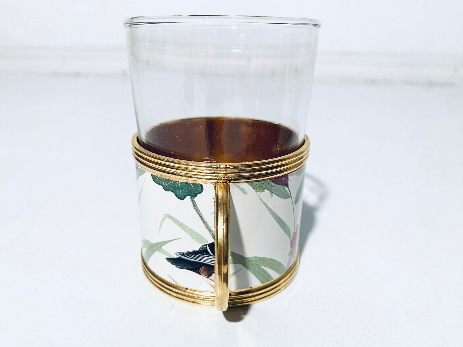 The Turnwald Collection Six Tea Set Glasses With Duck Motif & 24 Carat Gold Plated Holder / Vintage Decor photo vinterior