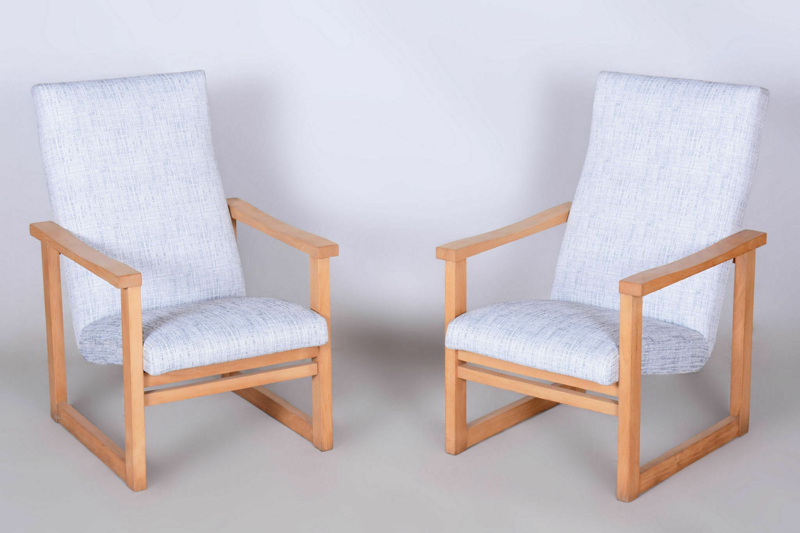 Pair Of Restored Mid Century Armchairs, Beech, New Upholstery, Czech, 1960s