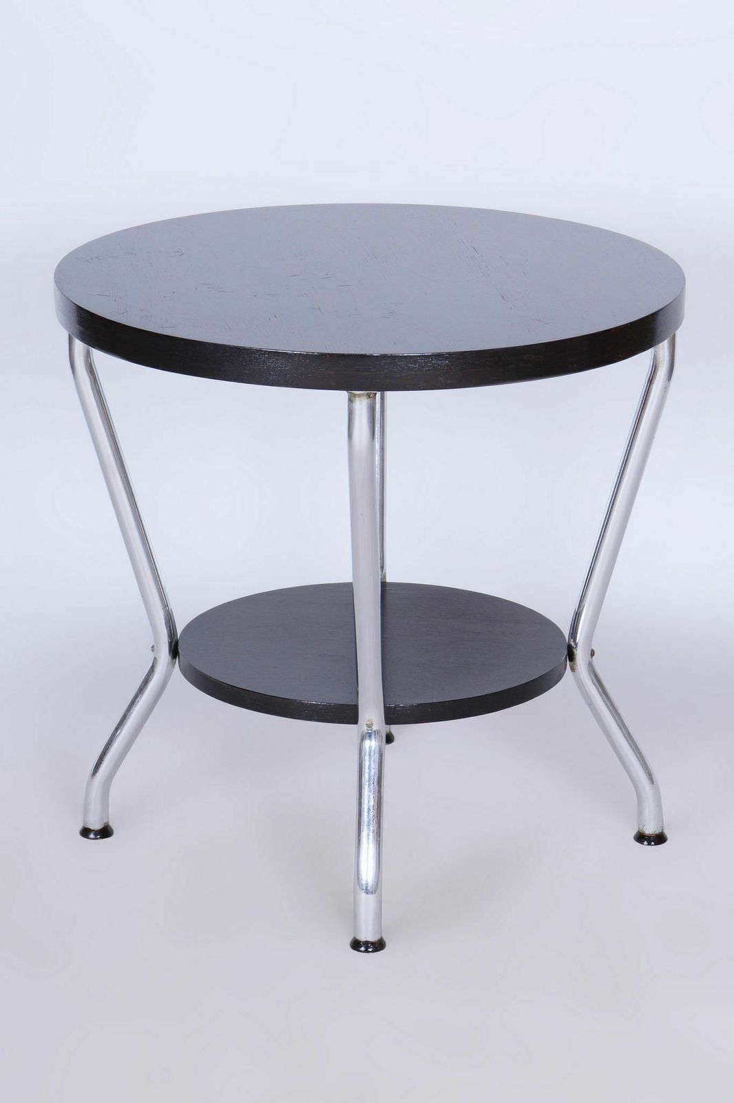 Restored Small Bauhaus Table, By Hynek Gottwald, Oak, Chrome, Czech, 1930s