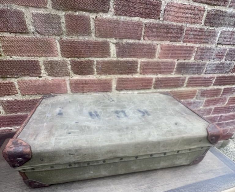 Furniture 1940's Vintage Wwii Era Military British Army Canvas & Leather Suitcase photo