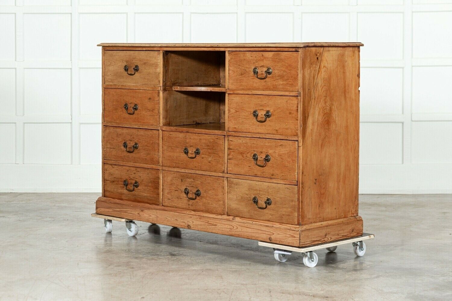 19thc English Pine Bank Haberdashery Drawers / Counter photo Furniture