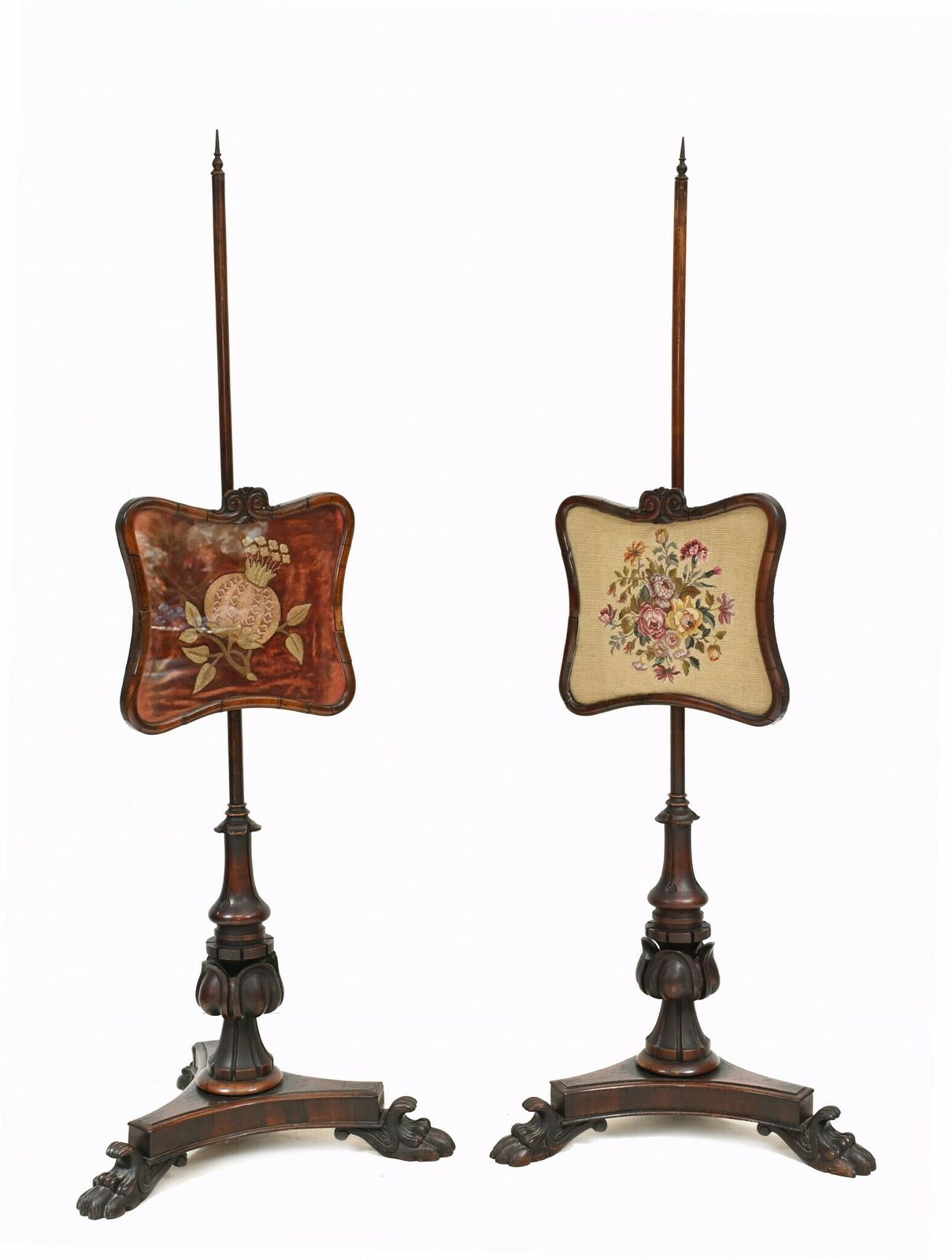 Pair Regency Pole Screens Fire Needlepoint Tapestry 1830 photo furniture