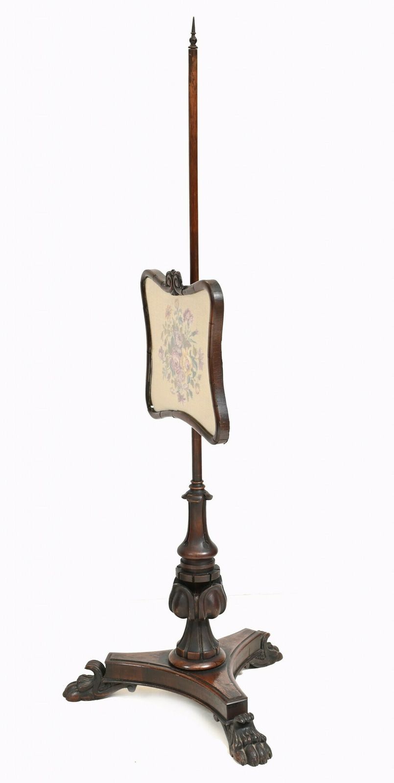 photo vintage Pair Regency Pole Screens Fire Needlepoint Tapestry 1830