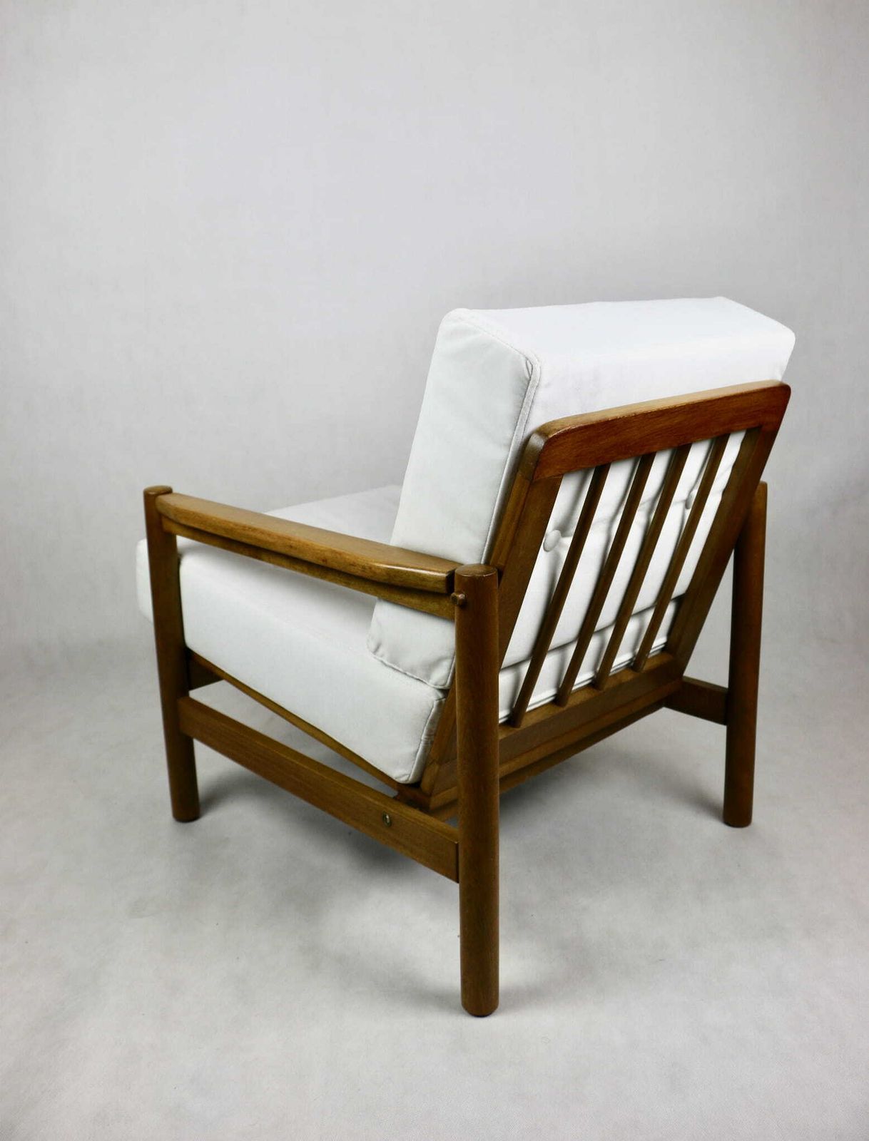 Wooden Armchair Designed By Z. Baczyk, Brown Vintage White Velvet Jade Easy To Clean photo 361.0