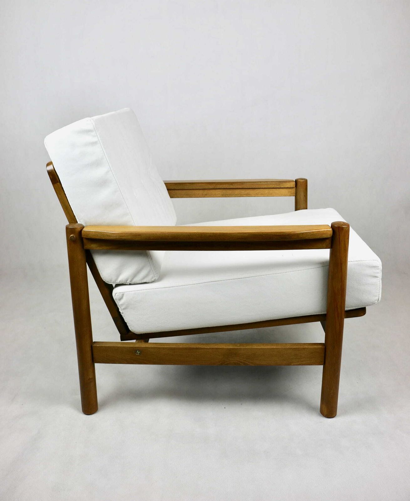 Wooden Armchair Designed By Z. Baczyk, Brown Vintage White Velvet Jade Easy To Clean photo vintage