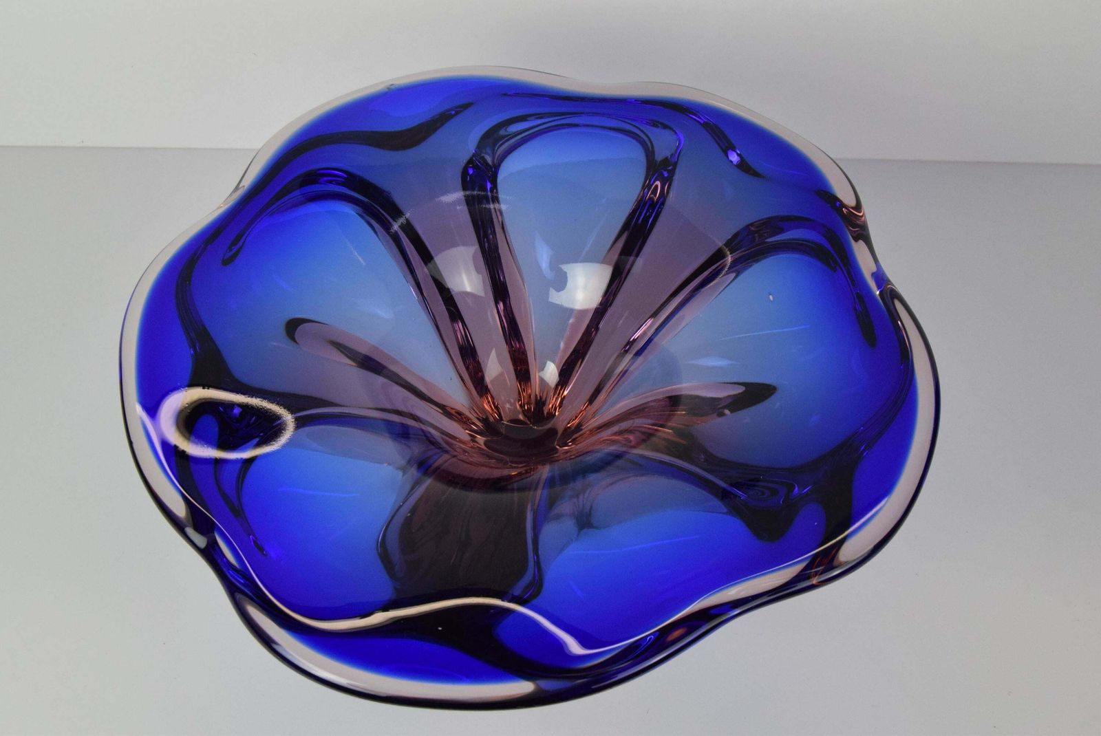photo furniture Mid Century Big Art Glass Bowl, Design Josef Hospodka For Chribska, 1960's.